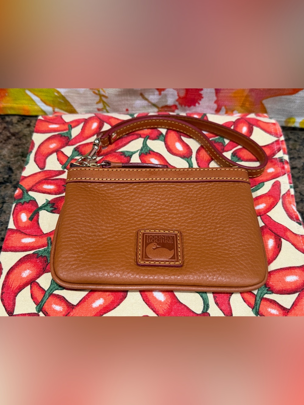 Dooney & Bourke Tan Pebbled Leather Wristlet Card Case